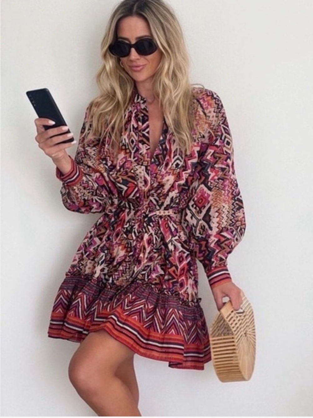 Zara Multicolor Geometric Print Dress with tie